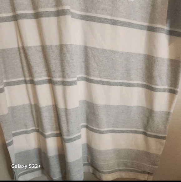 M57 Merona Ultimate Classic Fit No Roll Collar Cream Gray Striped Polo Shirt NWT - Picture 3 of 7